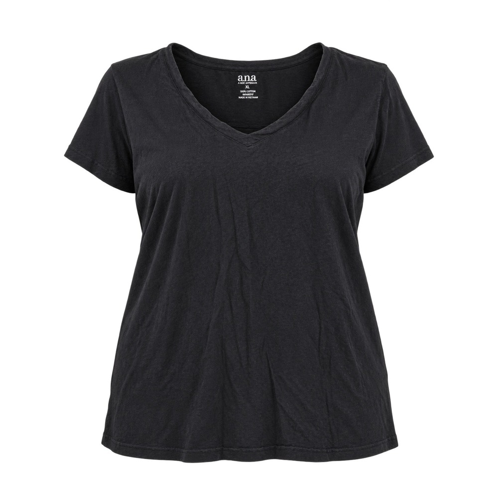 a.n.a. Women's XL Black Short-Sleeve V-Neck